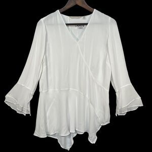 Soft Surroundings Top Women Size M White V Neck Pullover Long Sleeve Lightweight